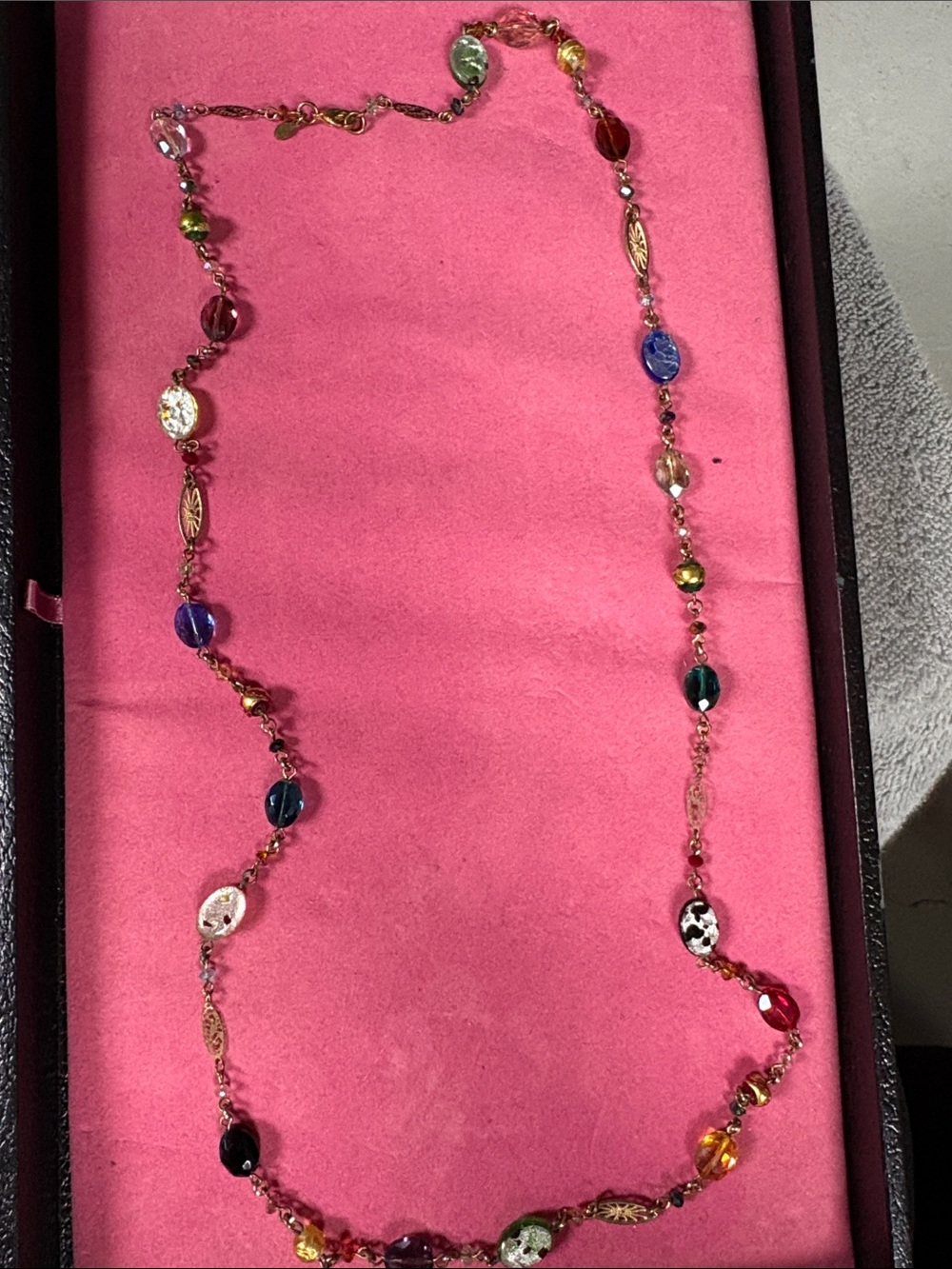 Multicolor Glass Bead Station Necklace - Women Jewelry